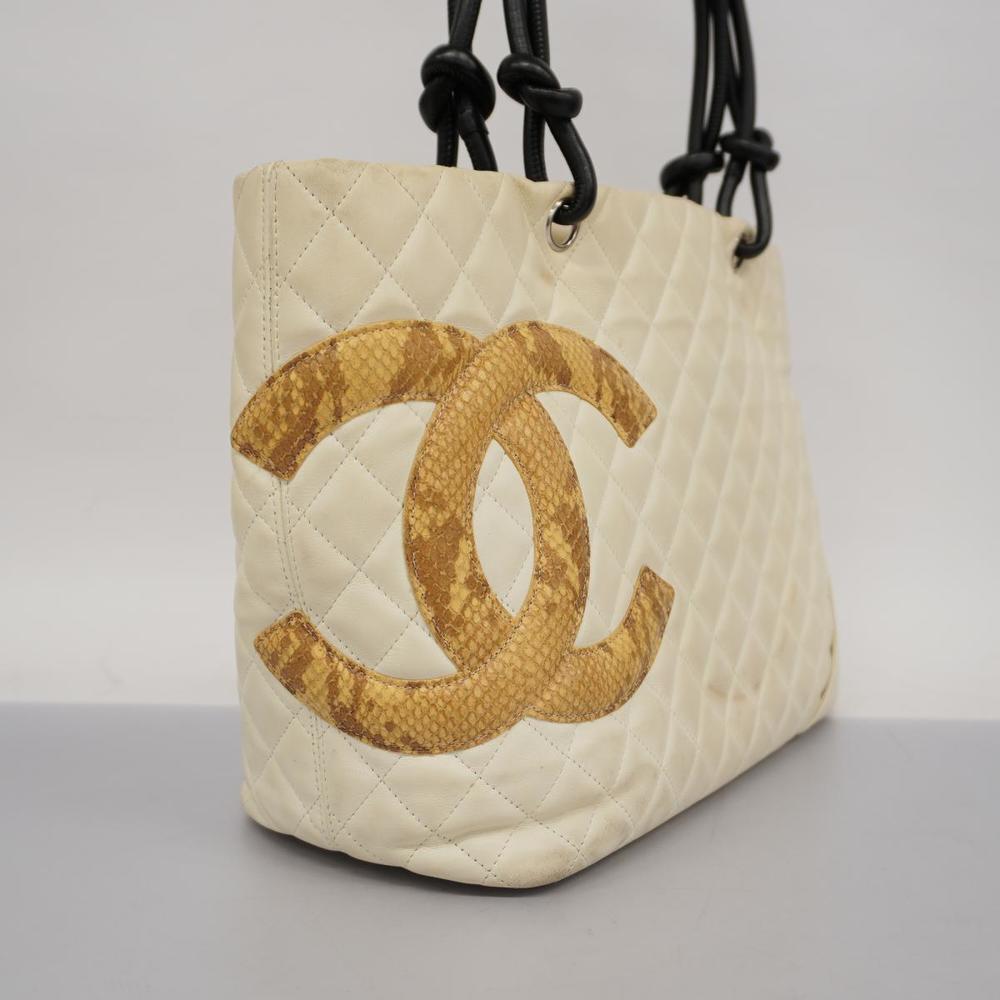 Chanel Cambon Tote Bag Lambskin Python White Silv… - image 2
